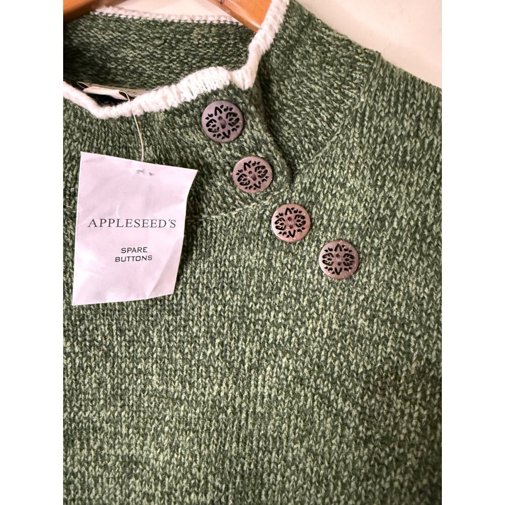 Appleseed's green sweater with white trim and decorative buttons NWOT XL - Picture 2 of 8